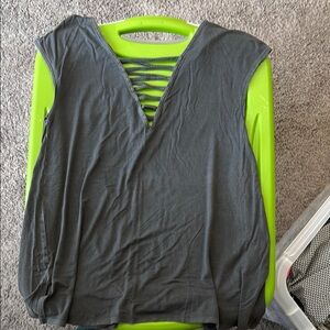 American Eagle Outfitters dark grey lattice detail top